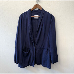 Old Navy Linen Blazer Jacket Womens Size XL Navy Blue Relaxed Lightweight Preppy